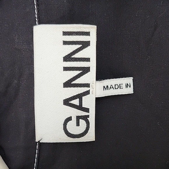 GANNI Women's Shirred organic cotton-poplin Black Blouse Size Small - Picture 6 of 17